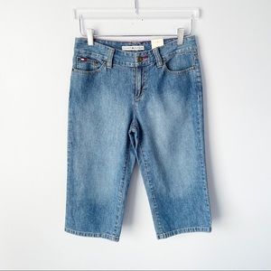 Tommy Hilfiger Floral Embroidered Cropped Straight Leg Capri Jeans